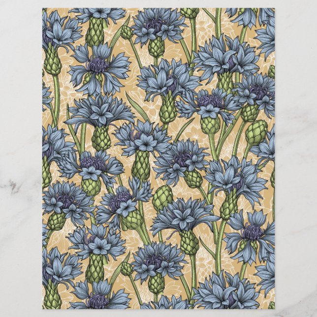 Lámina Acentos de azules sobre amarillo miel, flores silv (Anverso)