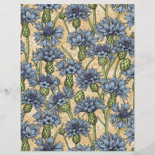 Lámina Acentos de azules sobre amarillo miel, flores silv