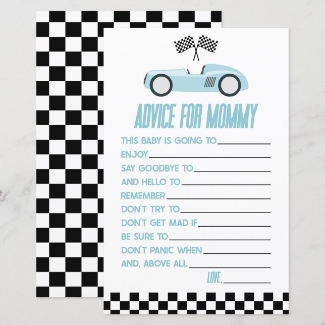Lámina Actividad de juego Baby Shower de Blue Race Car Ad (Anverso / Reverso)