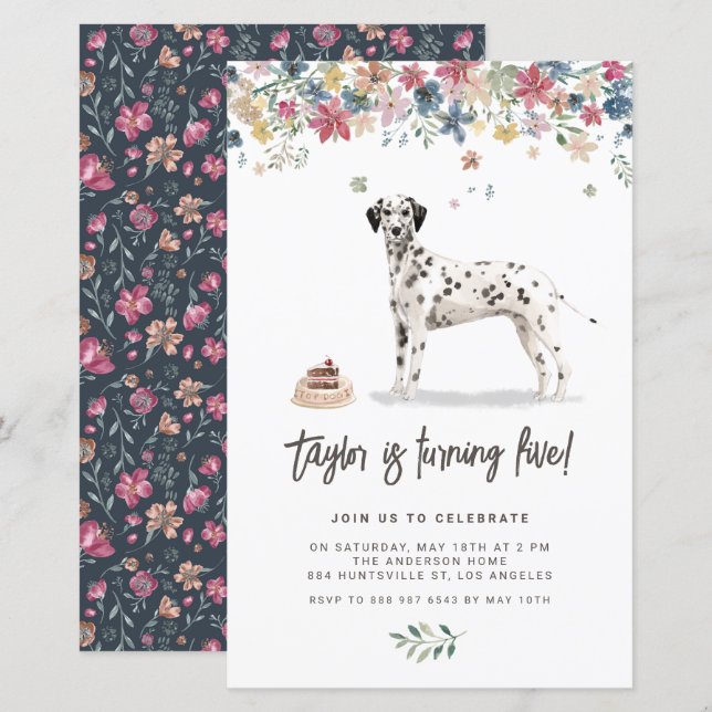 Lámina Acuarela Dalmatian Dog Invitación al cumpleaños (Anverso / Reverso)