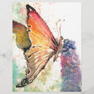 Lámina acuarela de mariposa con flor púrpura