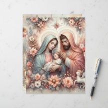 Acuarela Floral Bebé Jesús Papel de cuadernillo