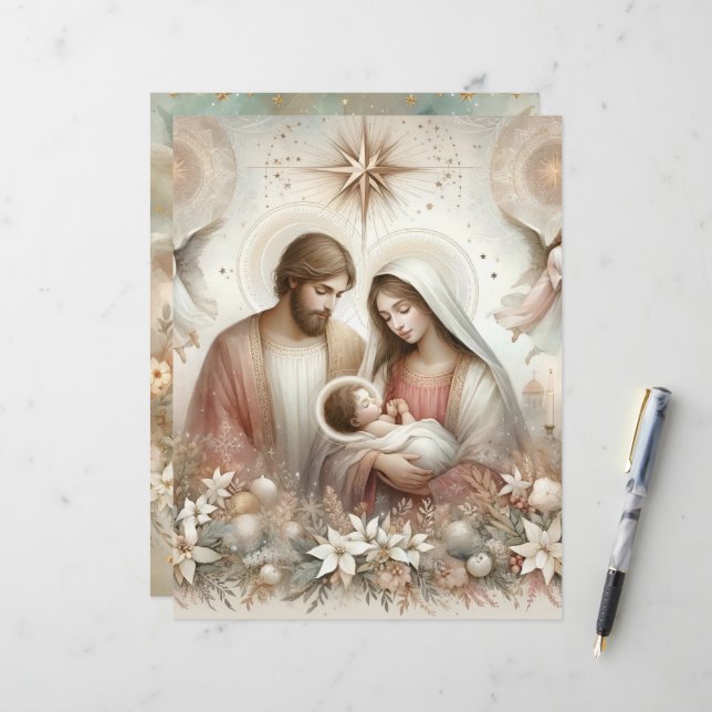 Lámina Acuarela Floral Bebé Jesús Papel de cuadernillo (Anverso/Reverso In Situ)