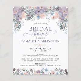 Lámina Acuarela Floral Purple Bridal Shower Invitación