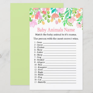 Lámina Acuarela Flores Bebés Animales Juego de nombres