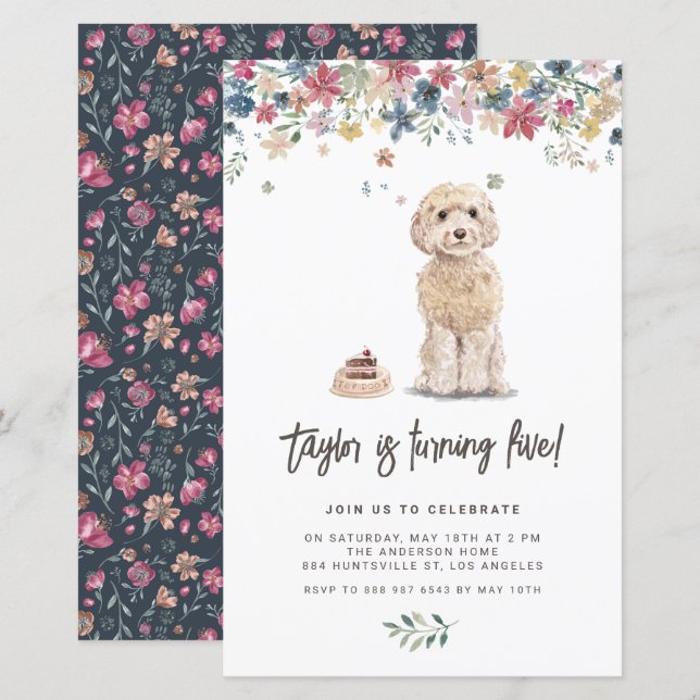 Lámina Acuarela Invitación al cumpleaños del perro Cockap (Anverso / Reverso)