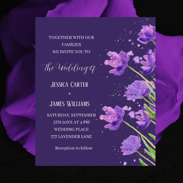 Lámina Acuarela morada floral elegancia simple Boda (Subido por el creador)