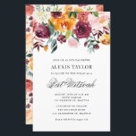 Lámina Acuarela Otoño Blooms Bat Mitzvah Invitación<br><div class="desc">Invite a su familia y amigos a su evento con esta invitación de personalizable floral bat mitzvah. Cuenta con flores de cascada y un fondo a juego. Esta invitación al murciélago con flores mitzvah será perfecta para eventos de otoño o otoño. Personalice agregando sus detalles. Los elementos coincidentes están disponibles....</div>