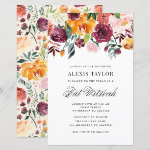 Lámina Acuarela Otoño Blooms Bat Mitzvah Invitación