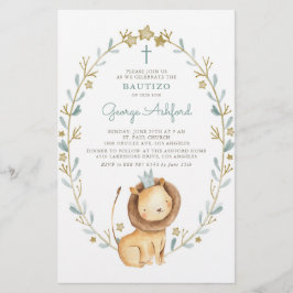 Lámina Acuarela Príncipe de León Niño Bautizo Invitación
