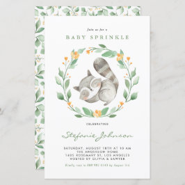 Lámina Acuarela Raccoon Green Baby Sprinkle Invite