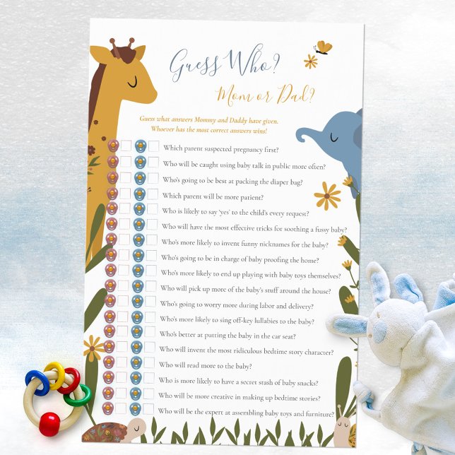 Lámina Adivina a quién mamá o papá les gusta el juego de  (Guess Who Mom or Dad Cute Animals Baby Shower Game ©Susanne Sachers - Sunny Mind Design 🌞)