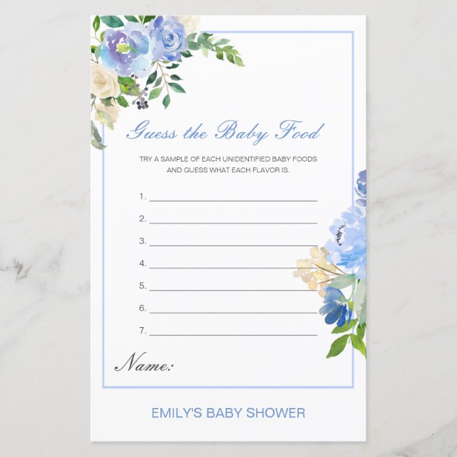 Lámina Adivina el juego de Baby Shower de Baby Food (Anverso)