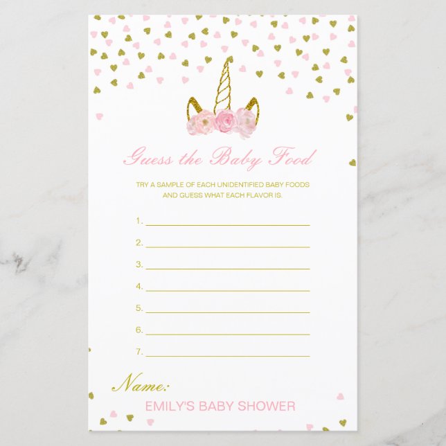 Lámina Adivina el juego de Baby Shower de Baby Food (Anverso)