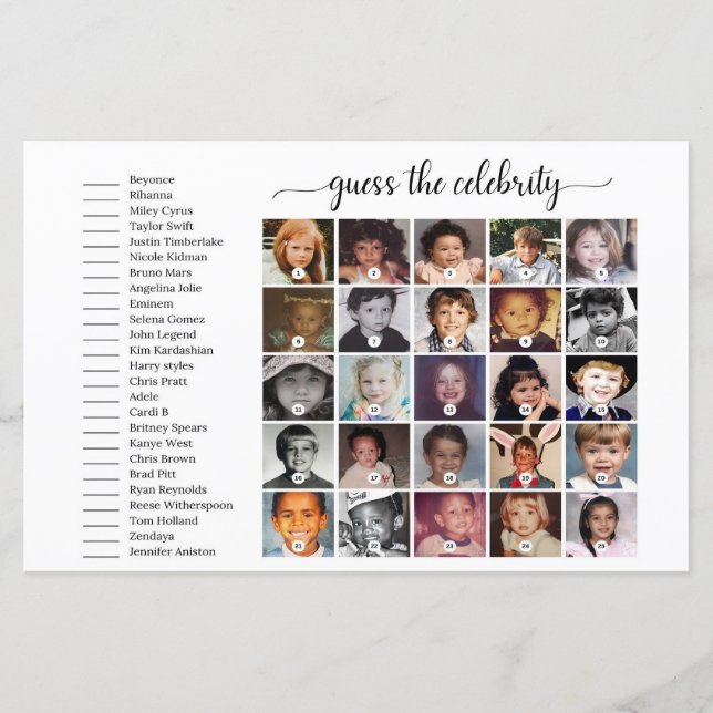 Lámina Adivina El Juego De Baby Shower De Celebridades, Q (Anverso)