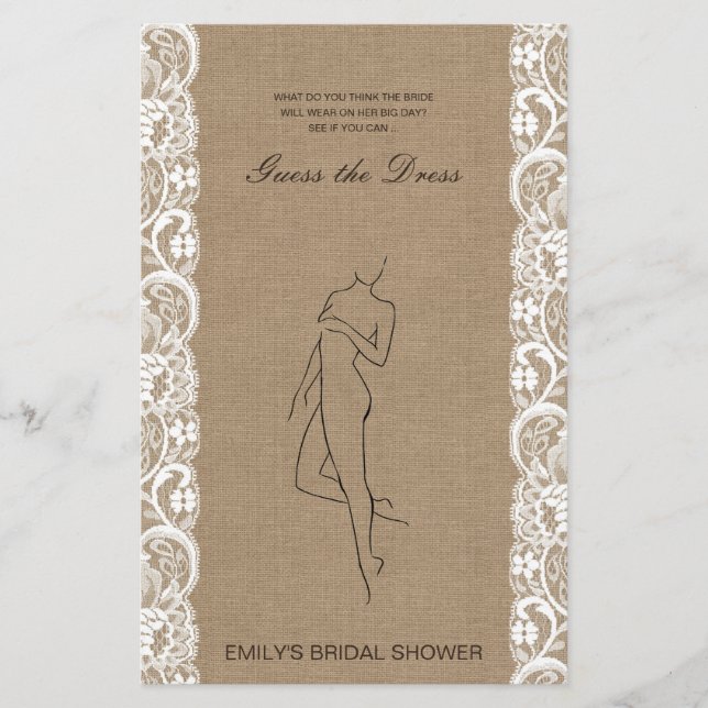 Lámina Adivina el juego de ducha de vestimenta para novia (Anverso)