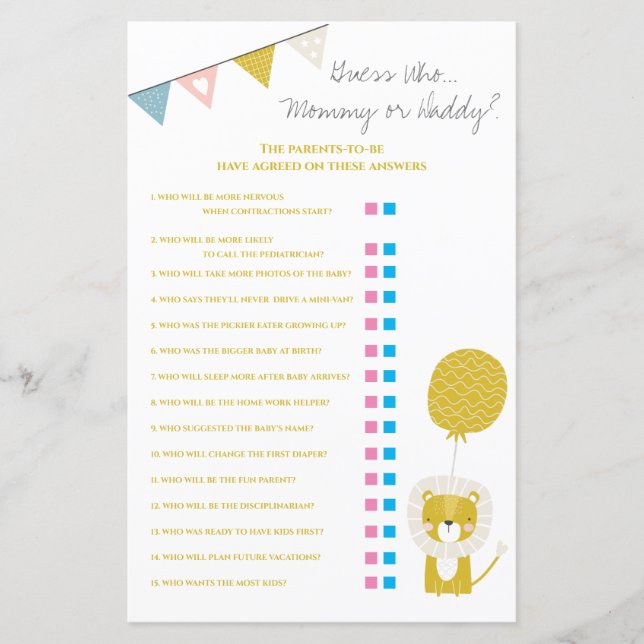 Lámina Adivina el león dorado quién es el juego de Baby S (Anverso)