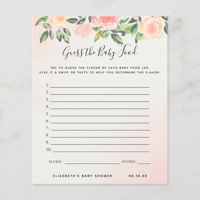 Lámina Adivina la comida para el bebé | Juego Baby Shower (Anverso)