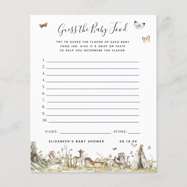 Lámina Adivina la comida para el bebé | Juego Baby Shower (Anverso)