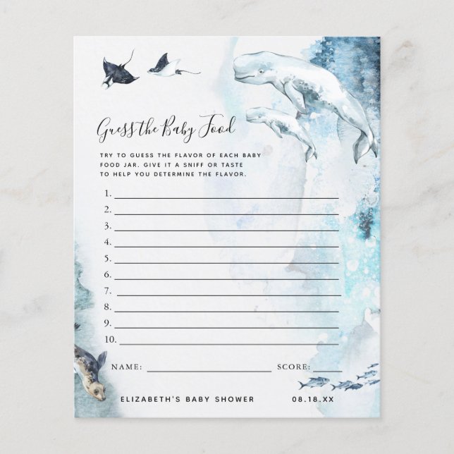 Lámina Adivina la comida para el bebé | Juego Baby Shower (Anverso)