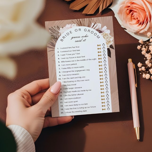 Lámina Adivina novia o novato quién dijo que era el Boho  (Bride or Groom Guess Who Said it Game Boho Florals)