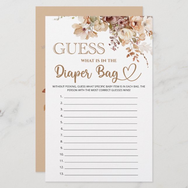 Lámina Adivina qué hay en la bolsa de pañales ducha de be (Anverso / Reverso)