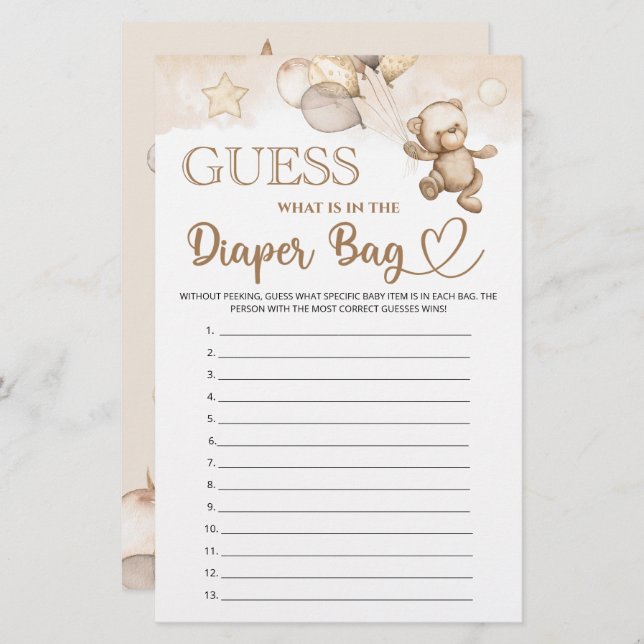 Lámina Adivina qué hay en la bolsa de pañales oso de la d (Anverso / Reverso)