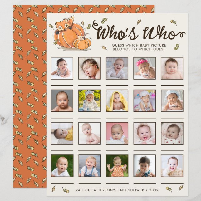 Lámina Adivina qué juego de Baby Shower con imágenes del  (Anverso / Reverso)