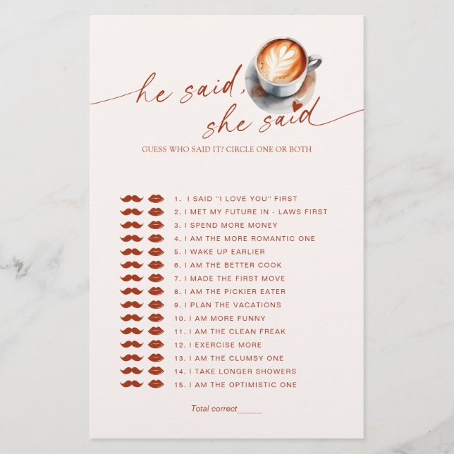 Lámina Adivina Quién Dijo Que Es El Coffee Bridal Shower  (Anverso)