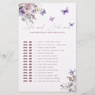 Lámina Adivina Quién Dijo Que Mauve Butterfly Game Card