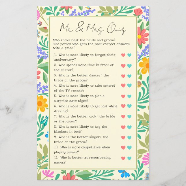 Lámina Adivina quién es el gracioso juego de Boda y ducha (Anverso)