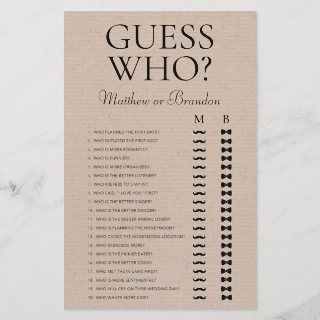 Lámina Adivina quién es el juego de ducha LGBTQ (Anverso)