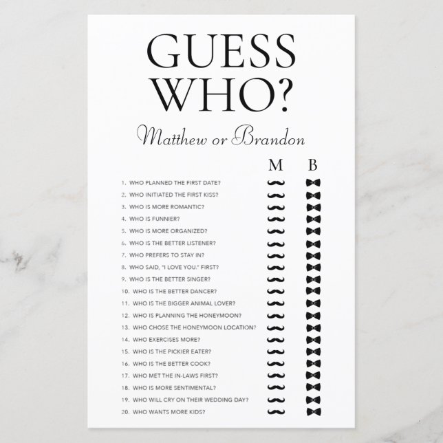 Lámina Adivina quién es el juego de ducha LGBTQ (Anverso)