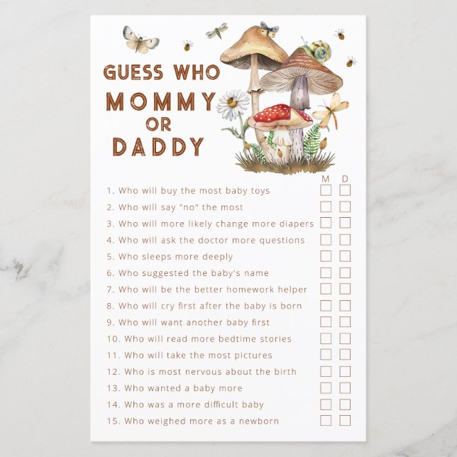 Lámina Adivina quién es la Baby Shower de mamá o papá (Anverso)