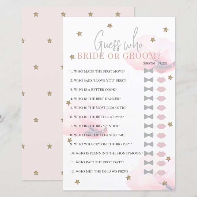 Lámina Adivina quién es la novia o el juego Groom Pink Br (Anverso / Reverso)