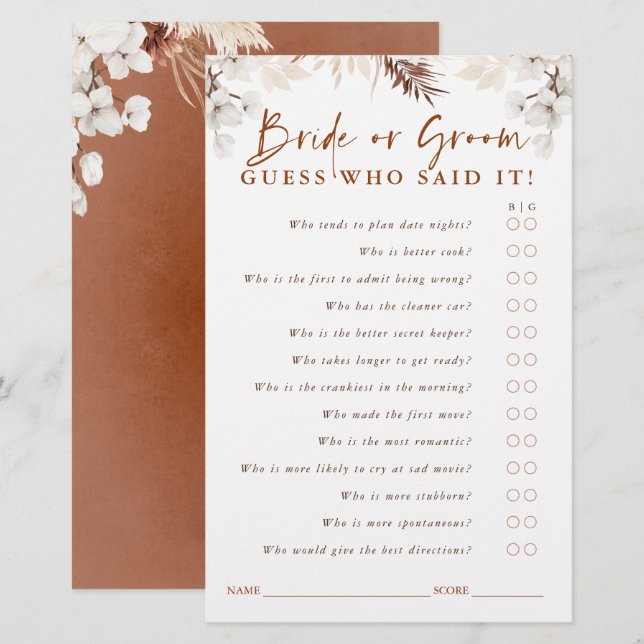 Lámina Adivina quién es la novia o el novio: juego floral (Anverso / Reverso)