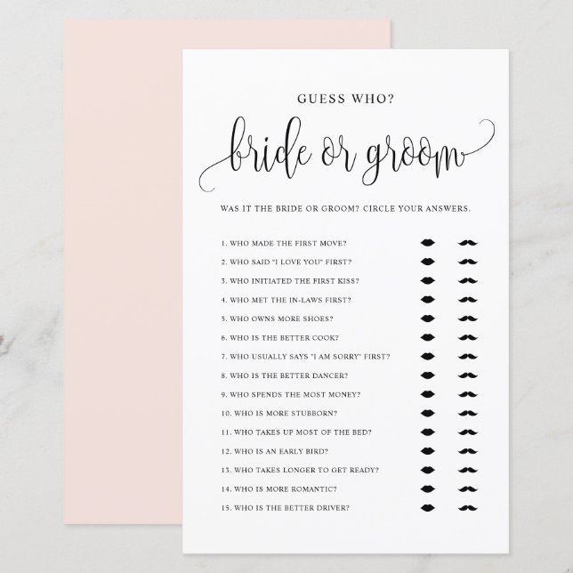 Lámina Adivina quién es la novia o el novio que dijo que  (Anverso / Reverso)