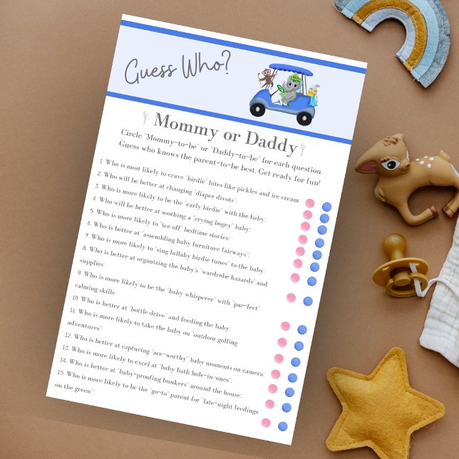 Lámina Adivina quién es mamá papá Elefante y Mono Golf (A Golf Themed Guess Who Mommy or Daddy version! Great for the golfing parents to be!)