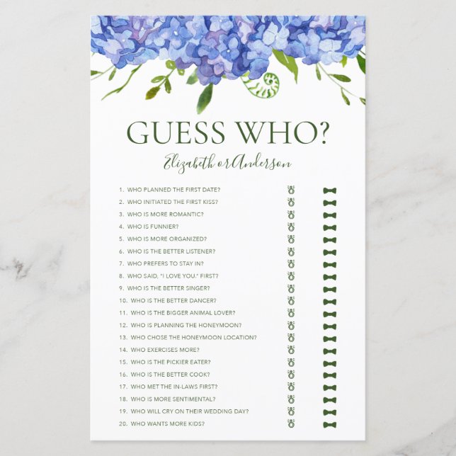 Lámina Adivina Quién Hydrangeas Azules (Anverso)