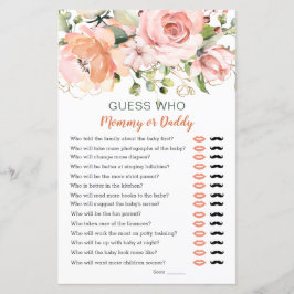 Lámina Adivina quién juego de Baby Shower verde floral