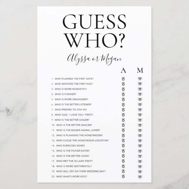 Lámina Adivina Quién Juego de Ducha para LGBTQ (Anverso)