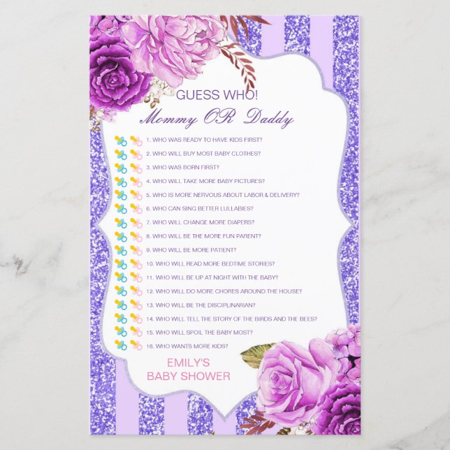 Lámina Adivina quién, mamá o papá en Baby Shower (Anverso)