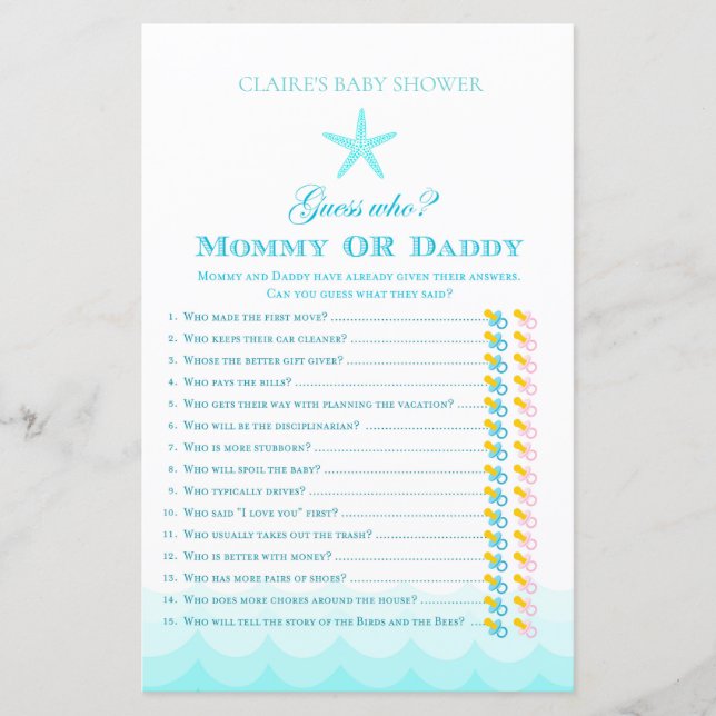 Lámina Adivina Quién mamá o papá - Juego de Baby Shower (Anverso)