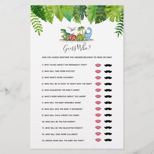 Lámina Adivina ¿Quién mamá o papá? Juego de Baby Shower D (Anverso)