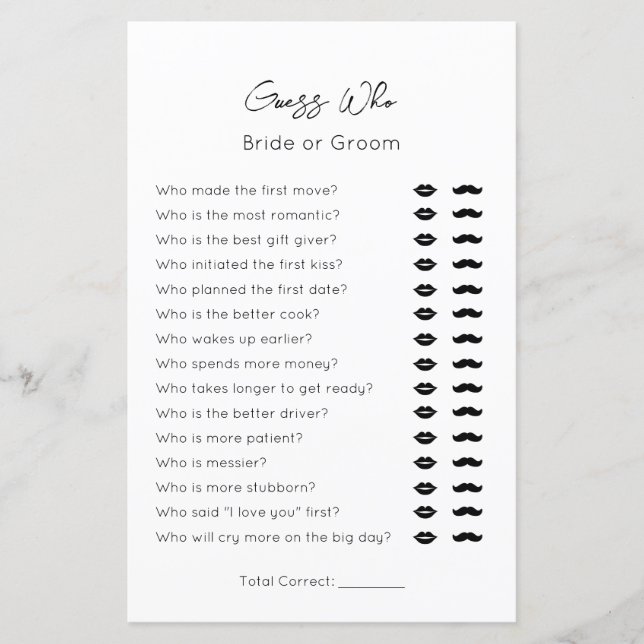 Lámina Adivina quién-novia o juego de ducha de novia sin  (Anverso)