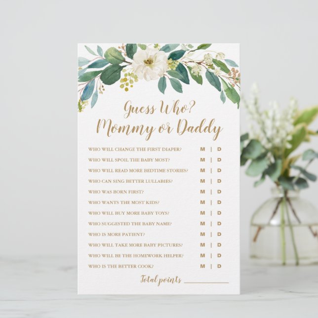 Lámina ¿Adivinan Quién? Juego de Baby Shower de mamá o pa (Anverso de pie)