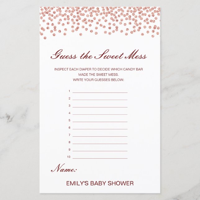 Lámina Adivinar el dulce mess, pañal sucio (Anverso)