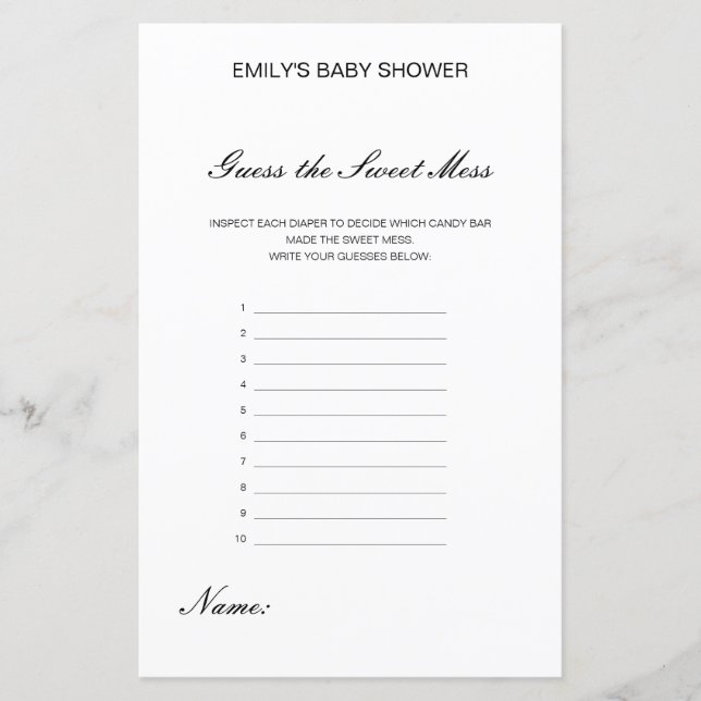 Lámina Adivinar el dulce mess, pañal sucio (Anverso)