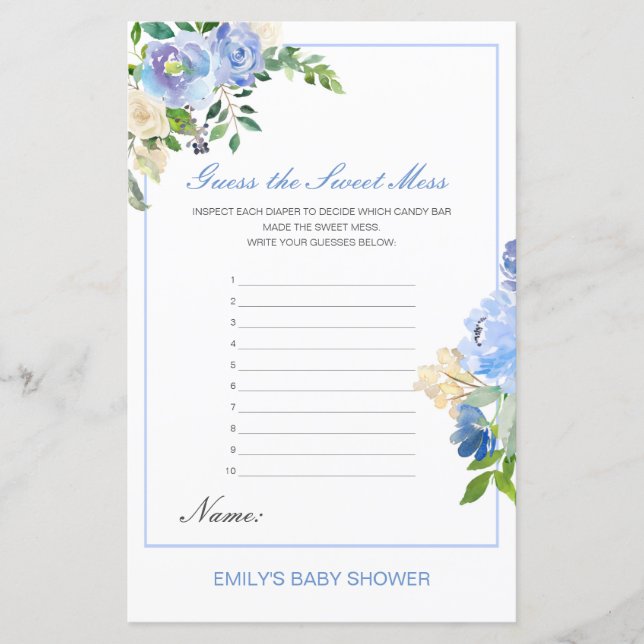 Lámina Adivinar el dulce mess, pañal sucio (Anverso)