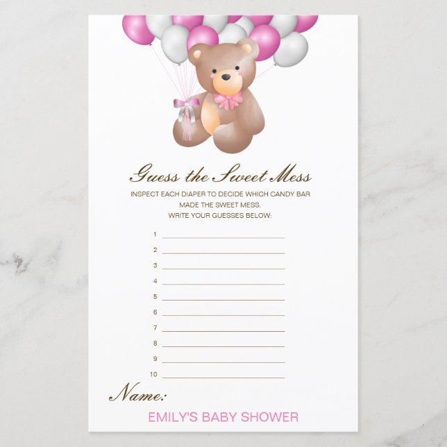 Lámina Adivinar el dulce mess, pañal sucio (Anverso)